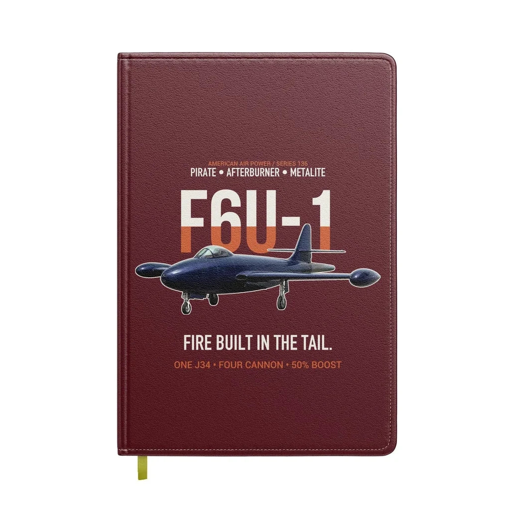 F6U-1 Pirate Fire Built in the Tail design on dark red notebook