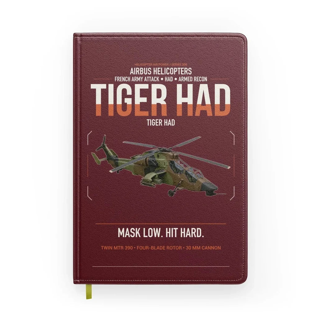 Airbus Helicopters Tiger HAD design on dark red notebook