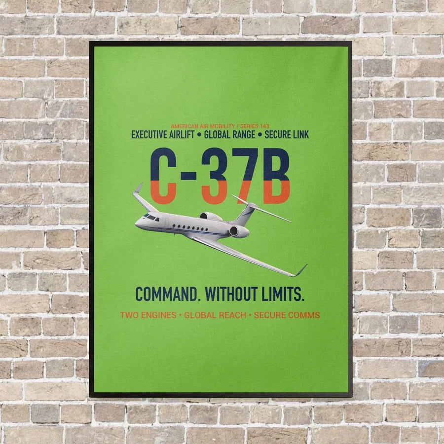 C-37B Global Command Link vertical canvas print - framed - light green background