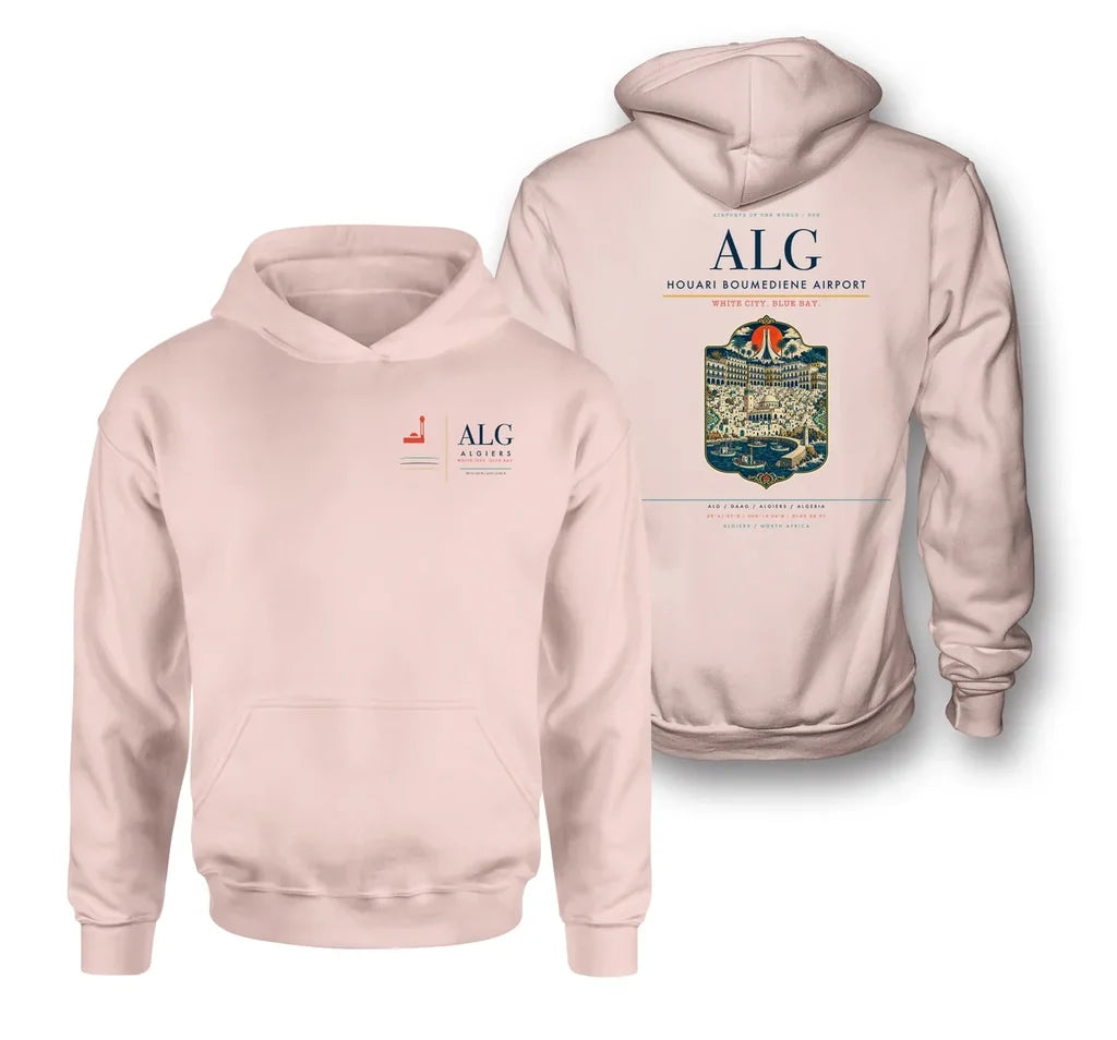 Houari Boumediene Airport (ALG) design on pink double-side hoodie