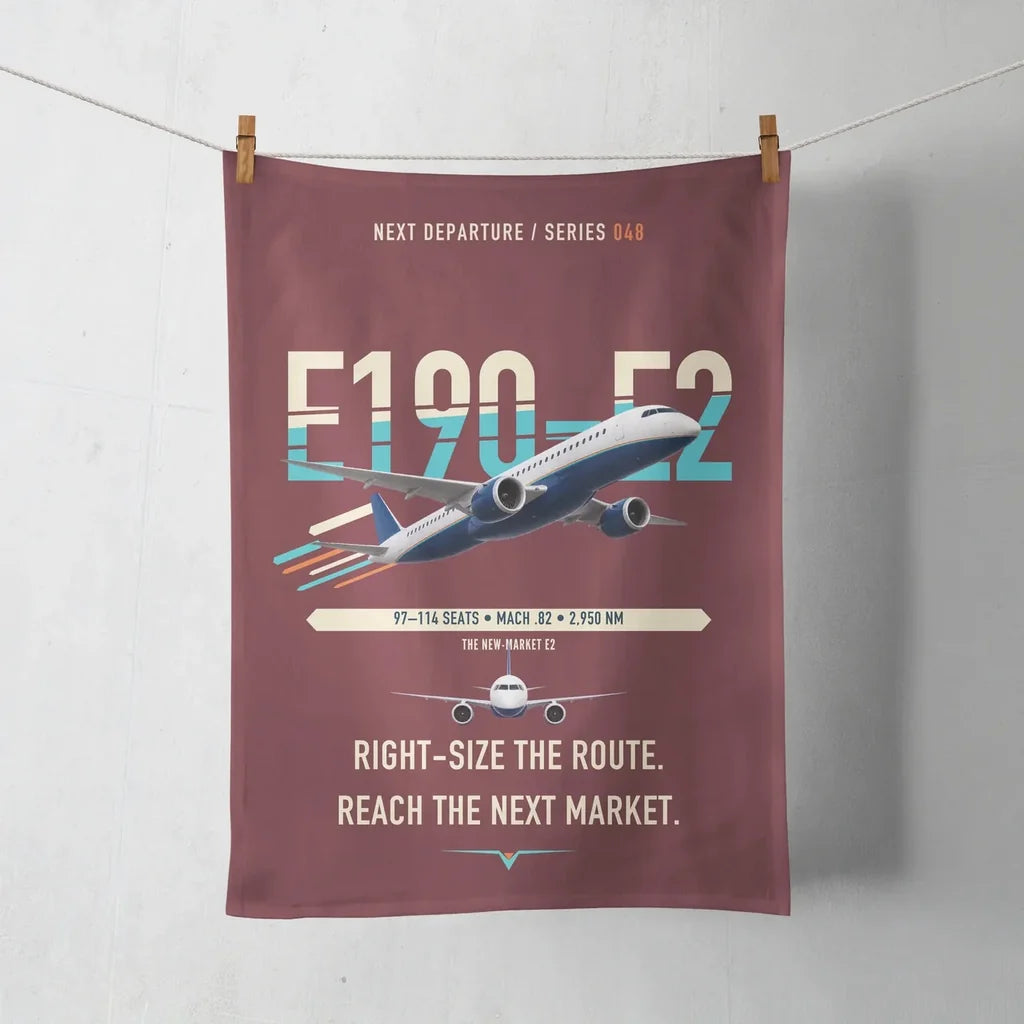 Embraer E190-E2 design on dark red towel