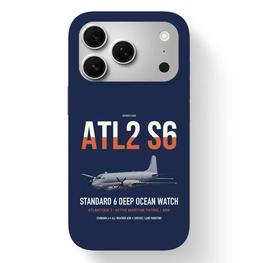 Atlantique 2 Standard 6 design on navy blue magsafe iphone case, for iPhone 17 Pro
