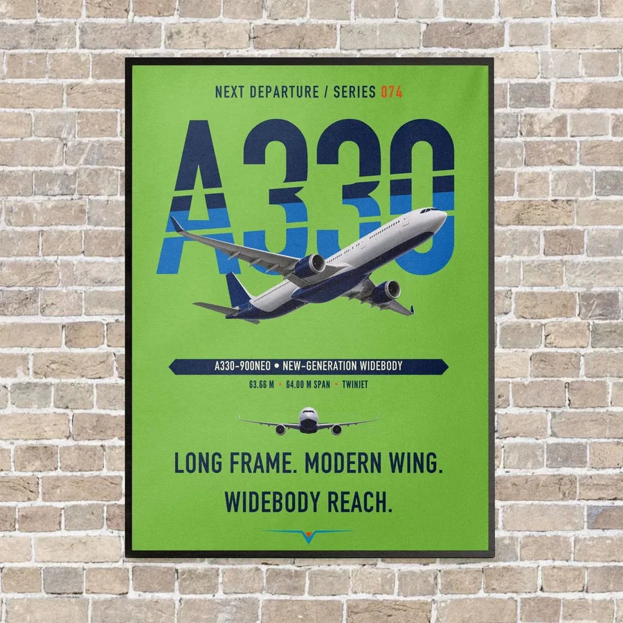 Airbus A330-900neo vertical canvas print - framed - light green background