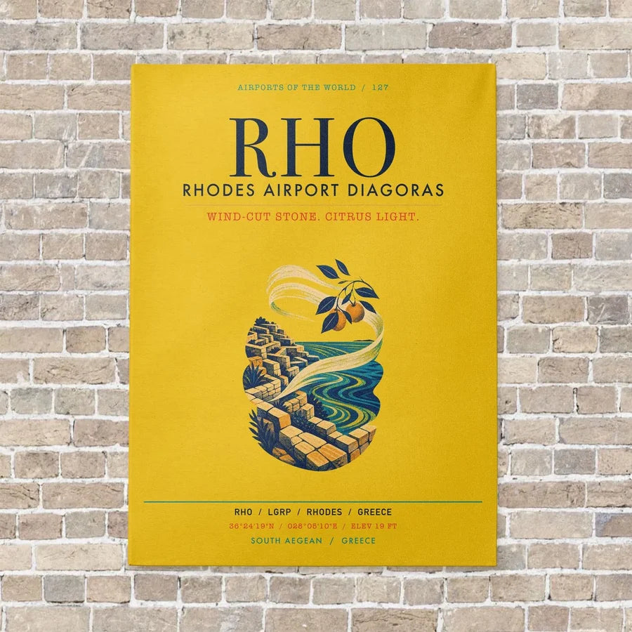 Rhodes Airport Diagoras RHO vertical canvas print - no frame - yellow background