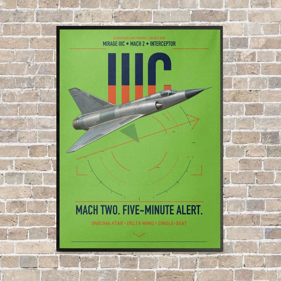 Dassault Mirage IIIC vertical canvas print - framed - light green background