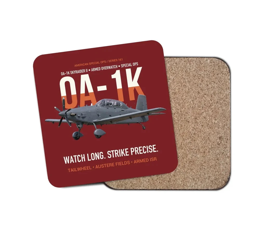 OA-1K Skyraider II Armed Overwatch design on dark red 1 piece coaster