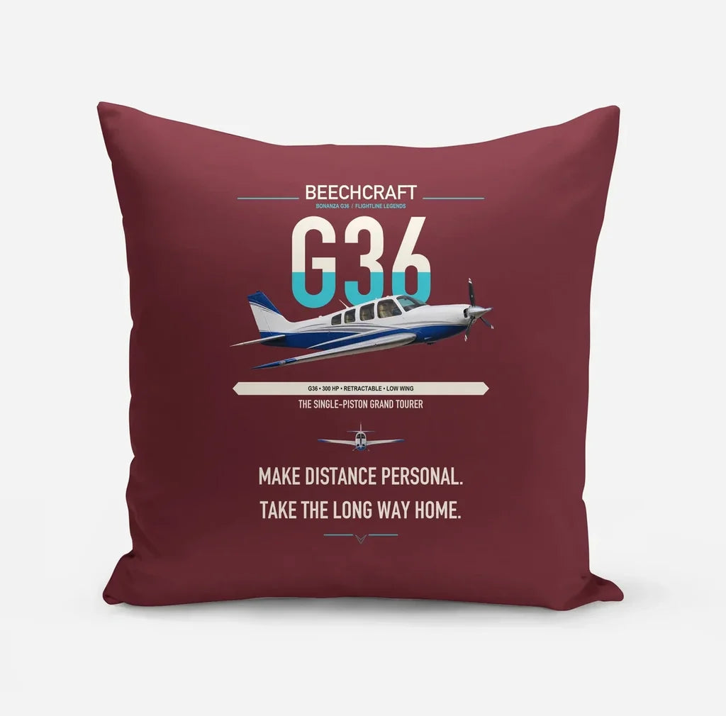 Beechcraft Bonanza G36 design on dark red pillow