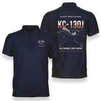 Thumbnail for KC-130J SUPER HERCULES design on navy blue double-side polo t-shirt, double-side print