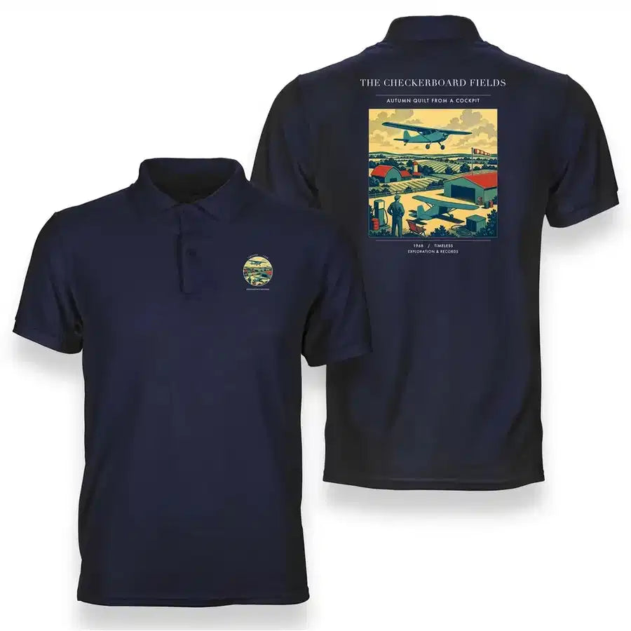 VINTAGE G4201 - The Checkerboard Fields - Double-Side Polo T-Shirt design on navyblue