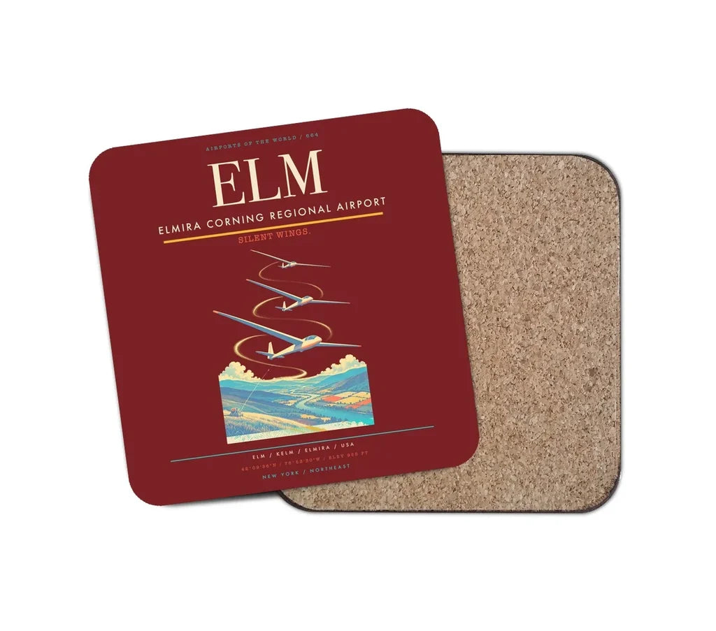 Elmira Corning Regional Airport (ELM) design on dark red 1 piece coaster