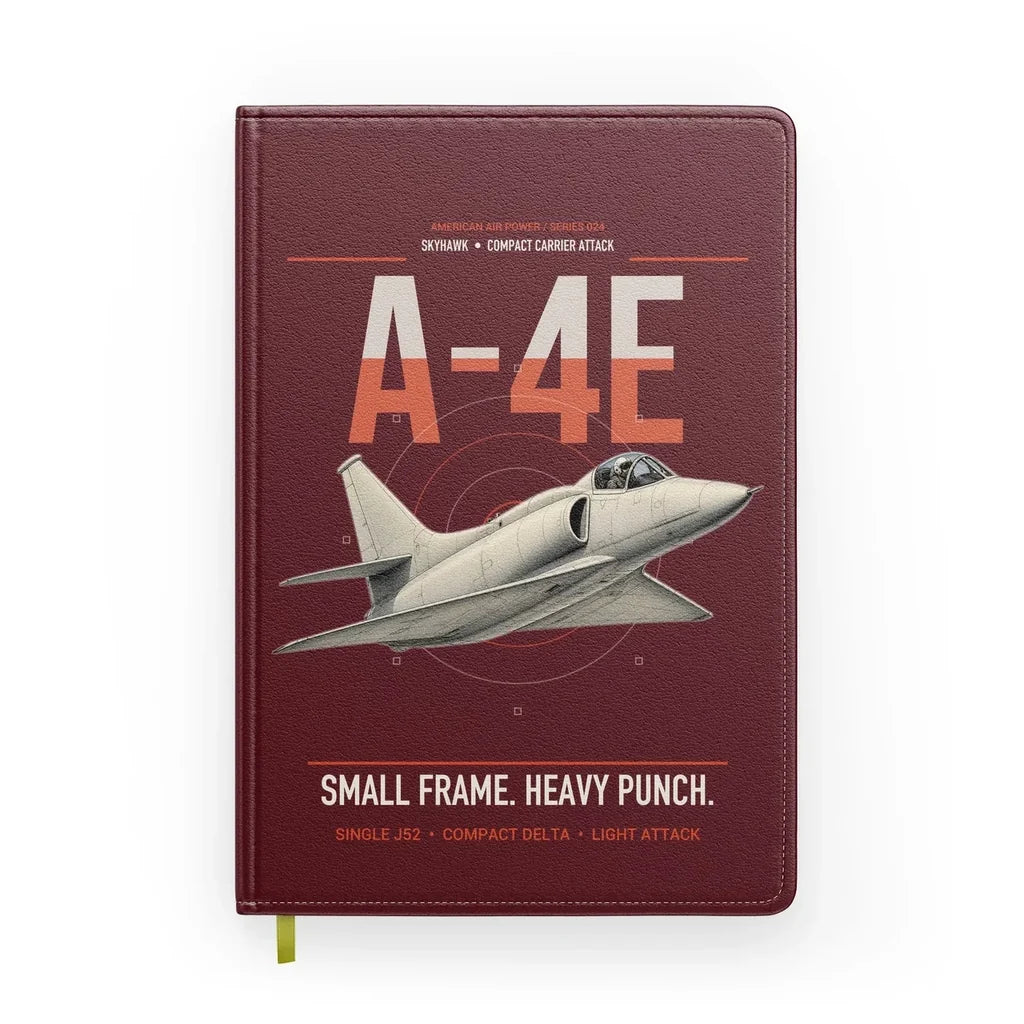 A-4E Skyhawk design on dark red notebook