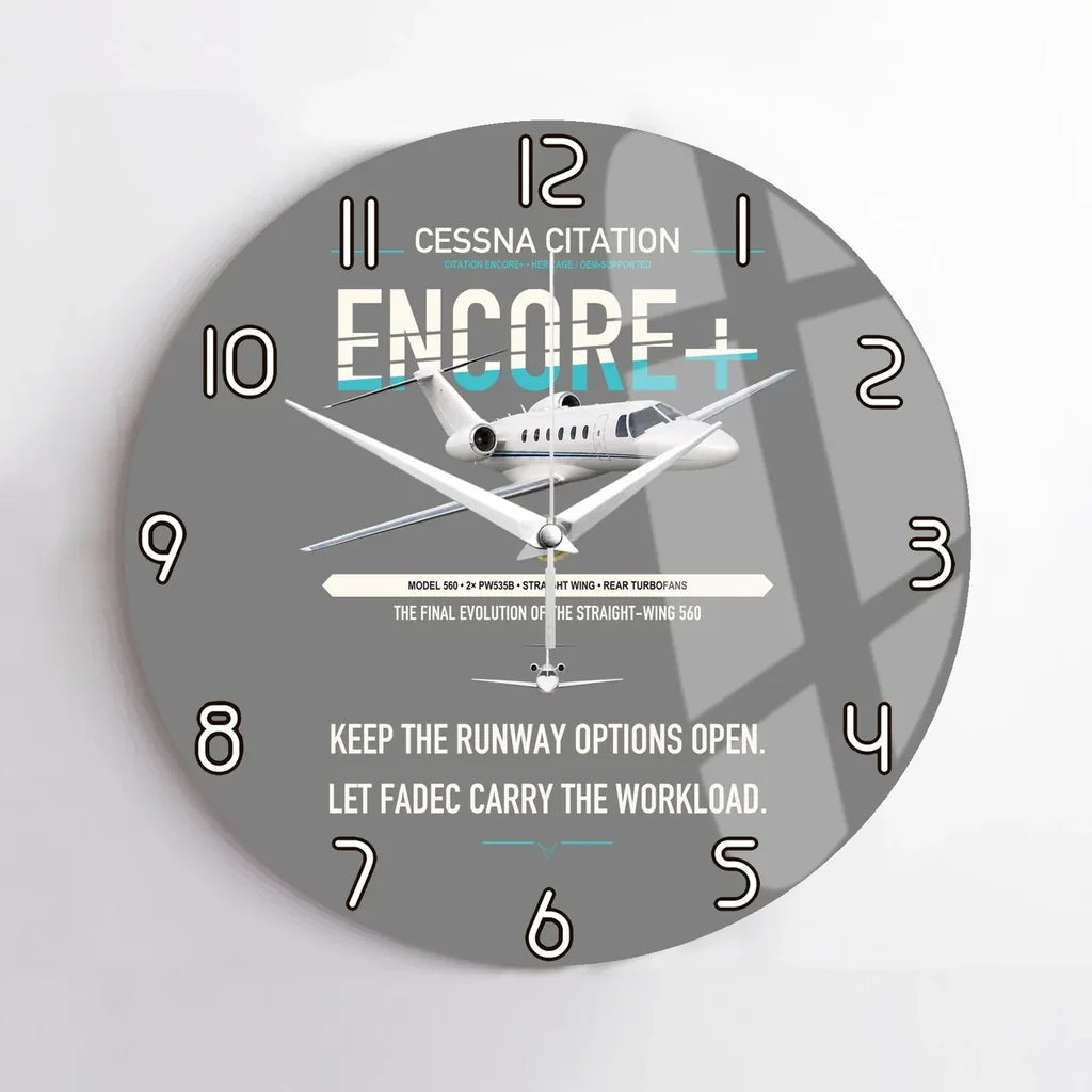 Cessna Citation Encore+ design on gray no frame wall clock