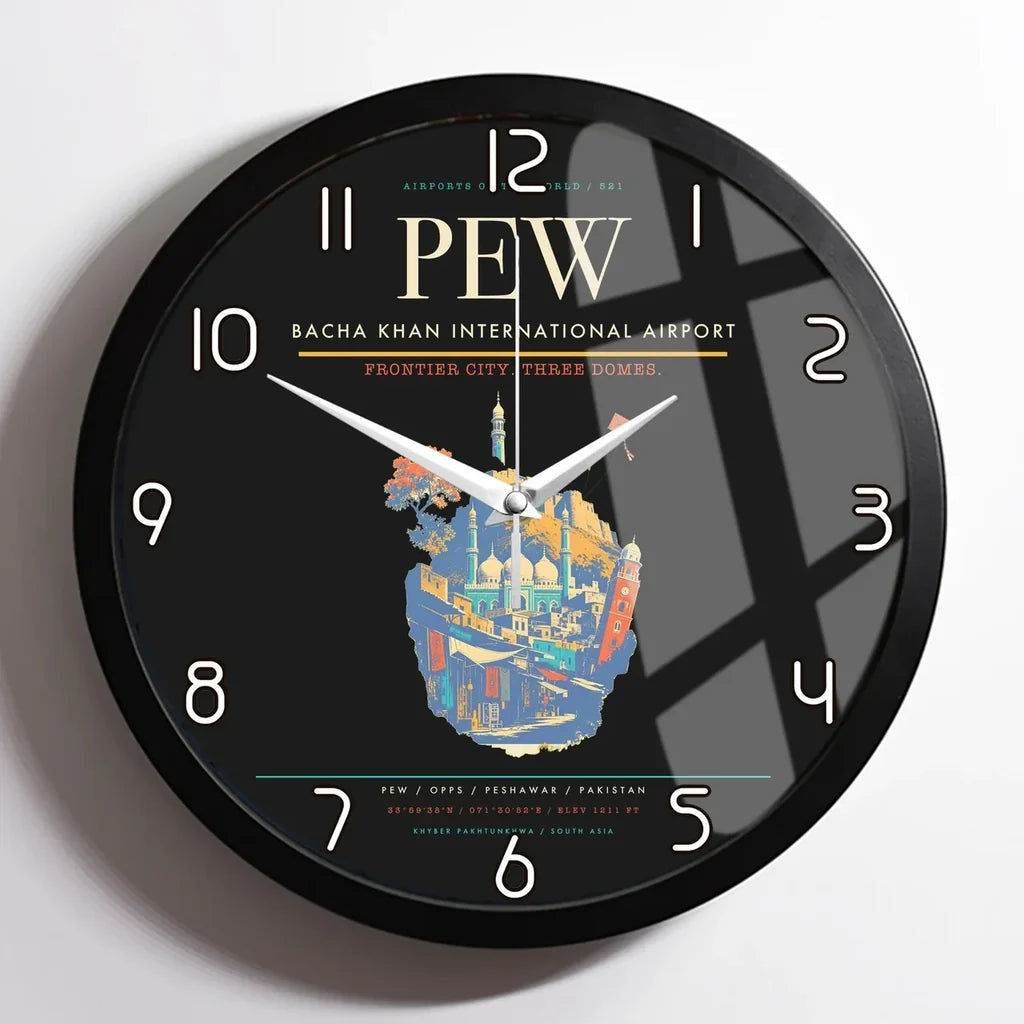 Bacha Khan International Airport PEW Wall-Clock Framed - Black