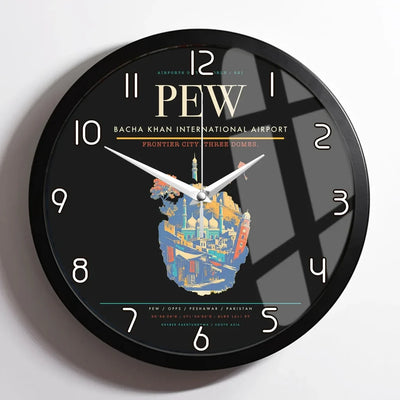 Bacha Khan International Airport PEW Wall-Clock Framed - Black