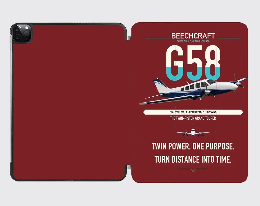 Beechcraft Baron G58 design on dark red ipad tablet case