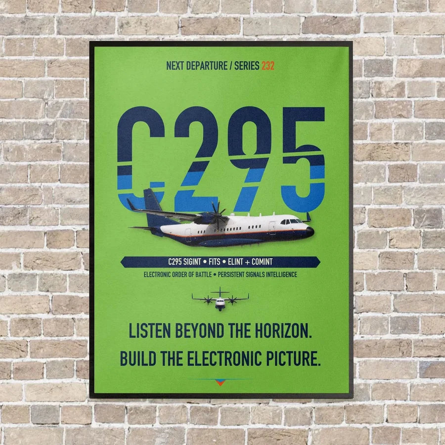 Airbus C295 SIGINT vertical canvas print - framed - light green background