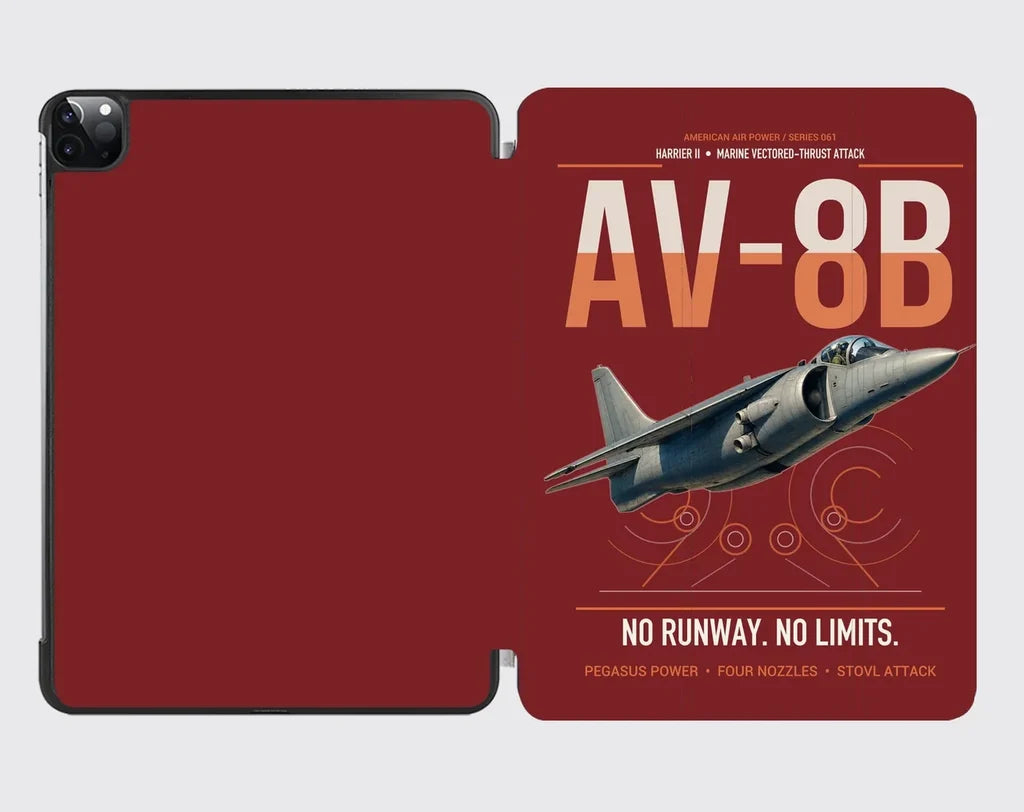 AV-8B Harrier II design on dark red ipad tablet case