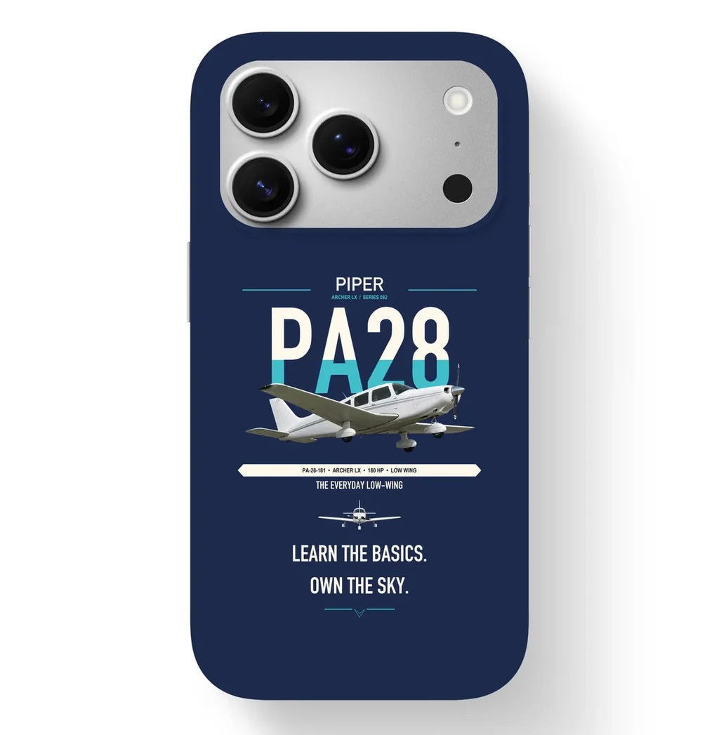 Piper PA-28-181 Archer LX design on navy blue magsafe iphone case, for iPhone 17 Pro