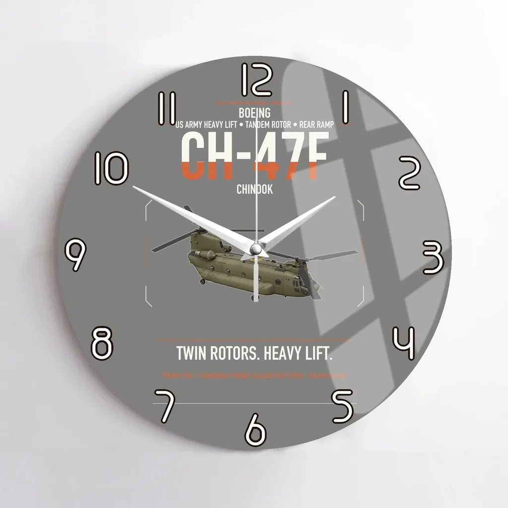 Boeing CH-47F Chinook design on gray no frame wall clock