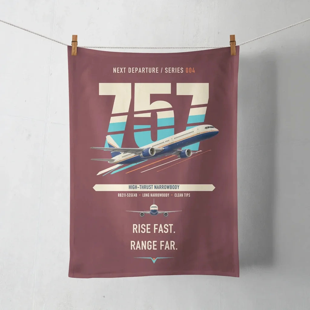 Boeing 757-200 design on dark red towel