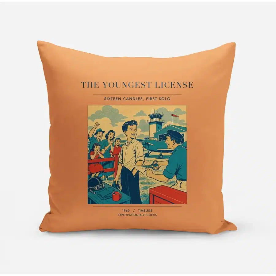 VINTAGE G4298 - The Youngest License - Designed Pillows design on orange