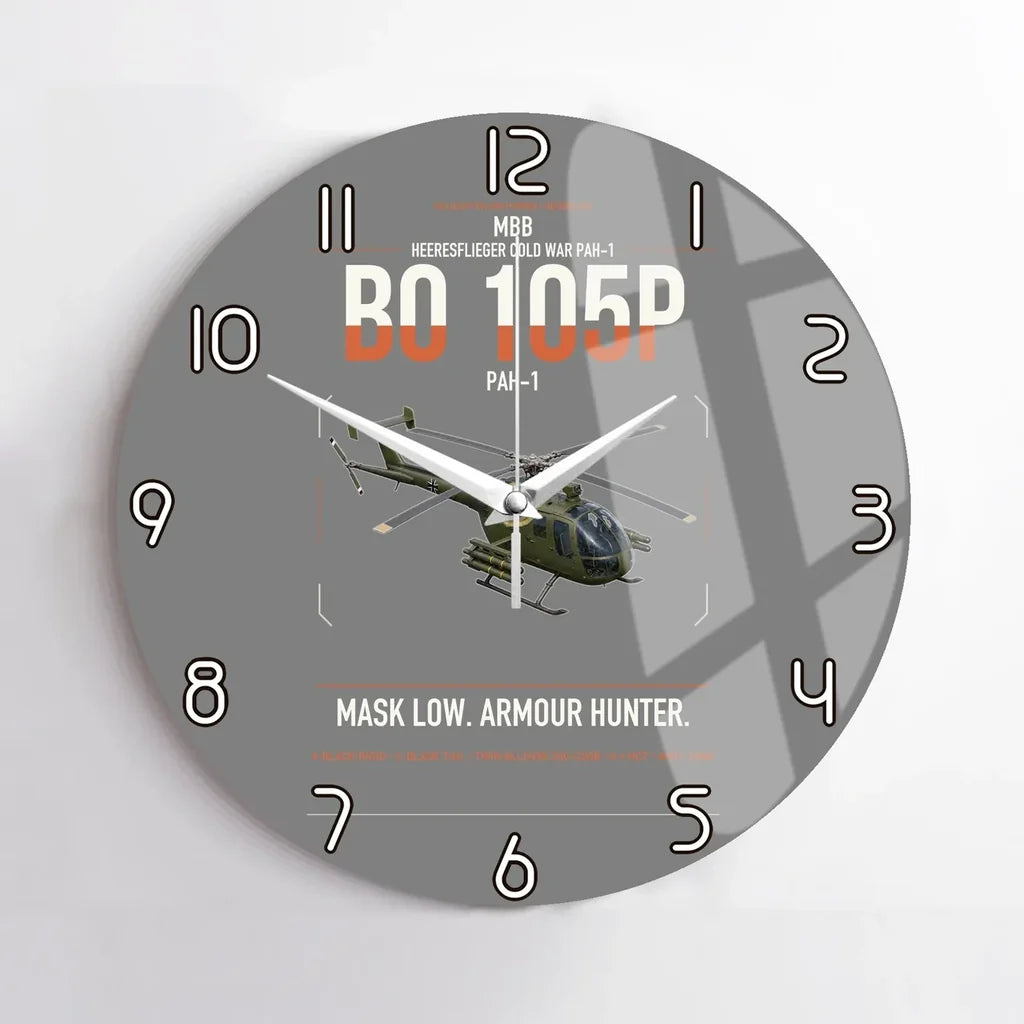 MBB BO 105P PAH-1 design on gray no frame wall clock