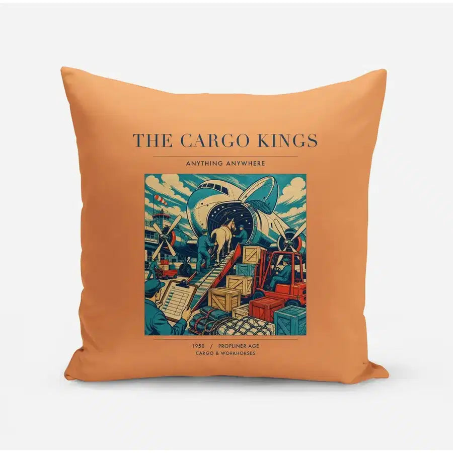 VINTAGE G4085 - The Cargo Kings - Designed Pillows design on orange