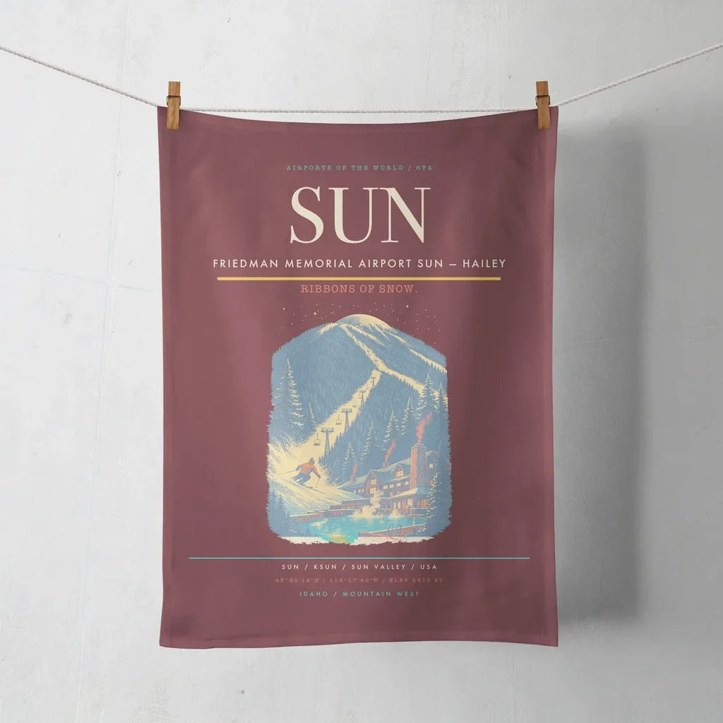Friedman Memorial Airport (SUN) design on dark red towel