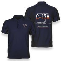 Thumbnail for C-17A Globemaster III design on navy blue double-side polo t-shirt, double-side print