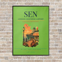 Thumbnail for London Southend Airport SEN vertical canvas print - framed - light green background