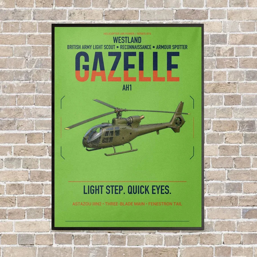 Westland Gazelle AH1 vertical canvas print - framed - light green background
