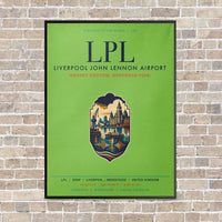 Thumbnail for Liverpool John Lennon Airport LPL vertical canvas print - framed - light green background