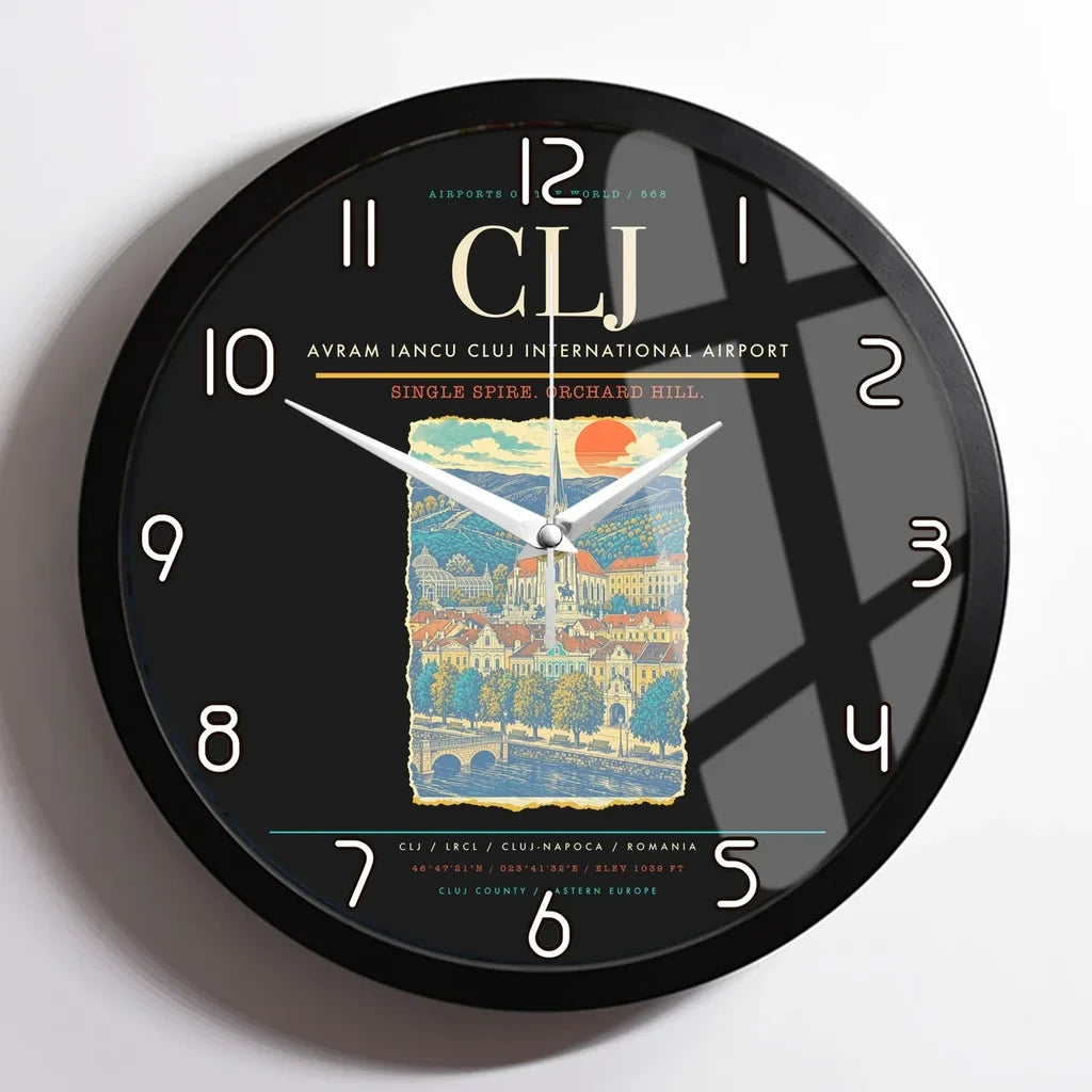 Avram Iancu Cluj International Airport CLJ Wall-Clock Framed - Black