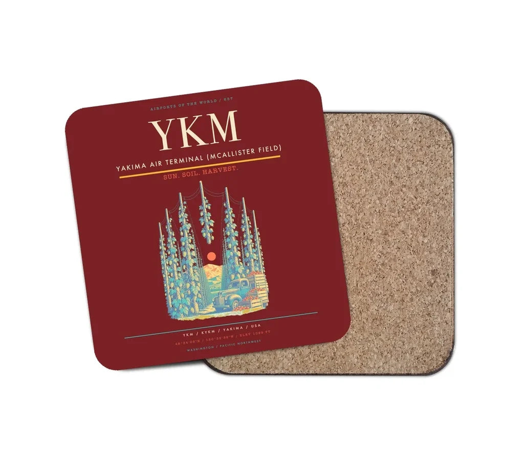 Yakima Air Terminal (McAllister Field) (YKM) design on dark red 1 piece coaster