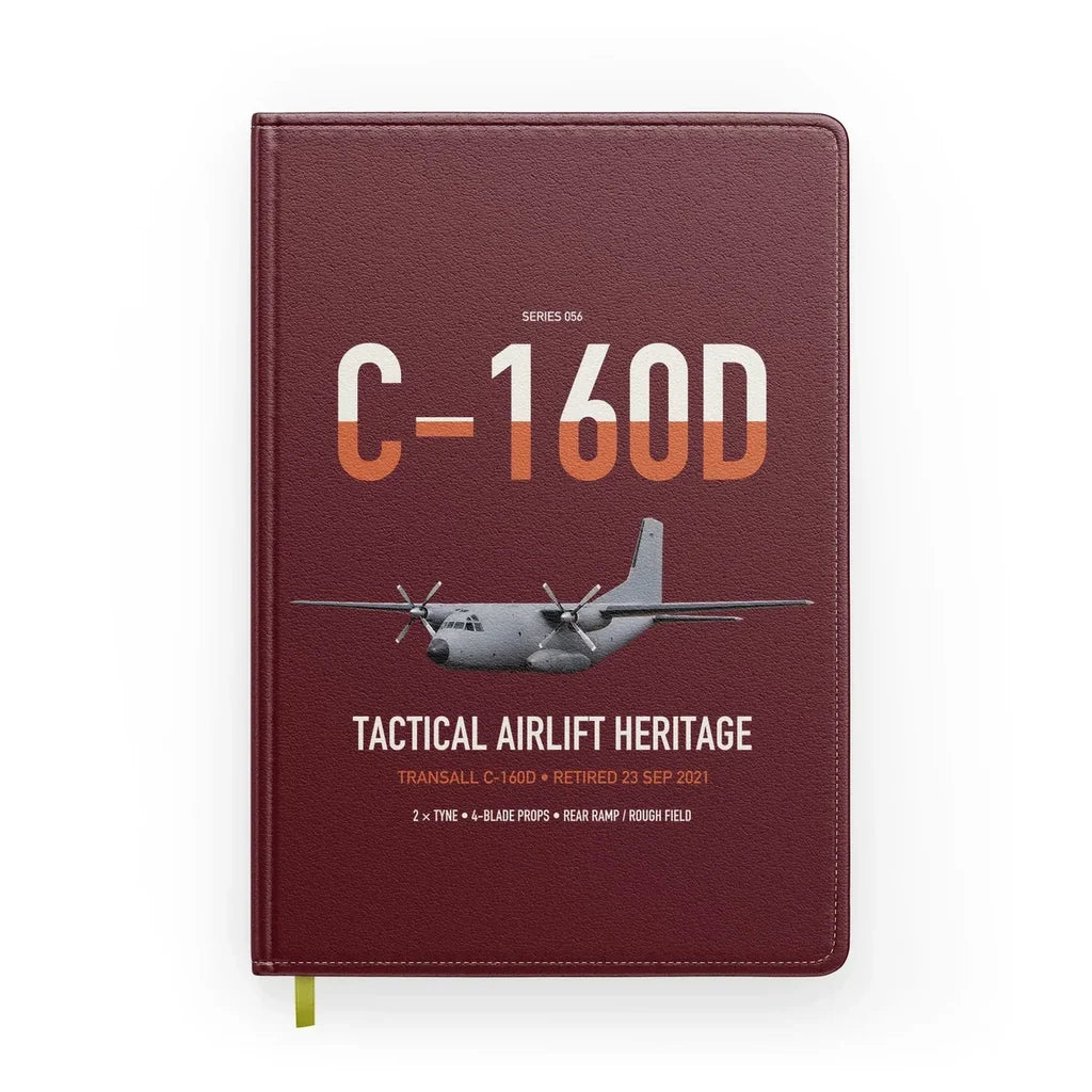 Transall C-160D design on dark red notebook