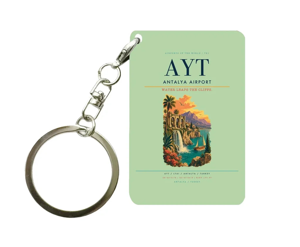Antalya Airport (AYT) design on light green key chain