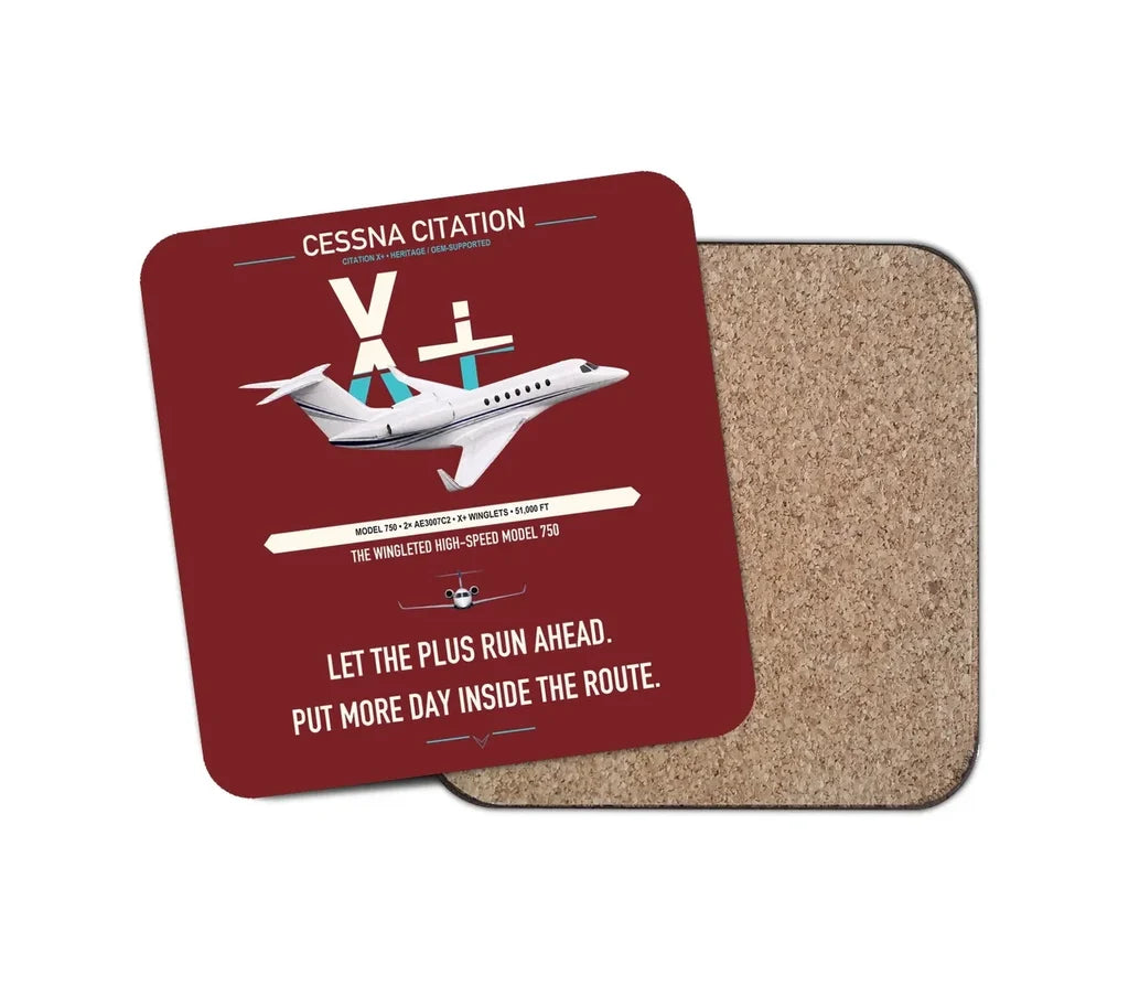 Cessna Citation X+ design on dark red 1 piece coaster