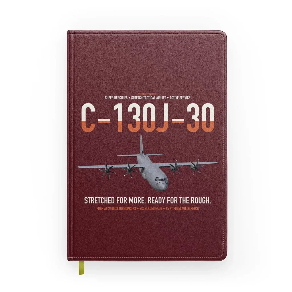 C-130J-30 Super Hercules design on dark red notebook