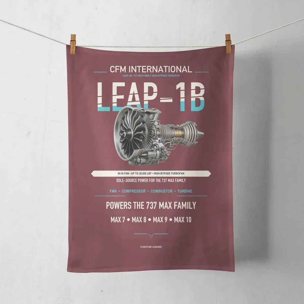 CFM LEAP-1B design on dark red towel