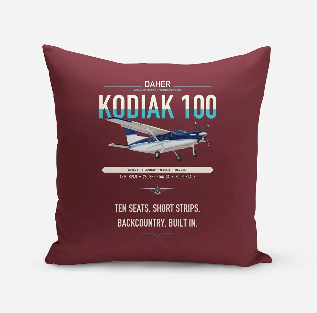 Daher Kodiak 100 Series III design on dark red pillow