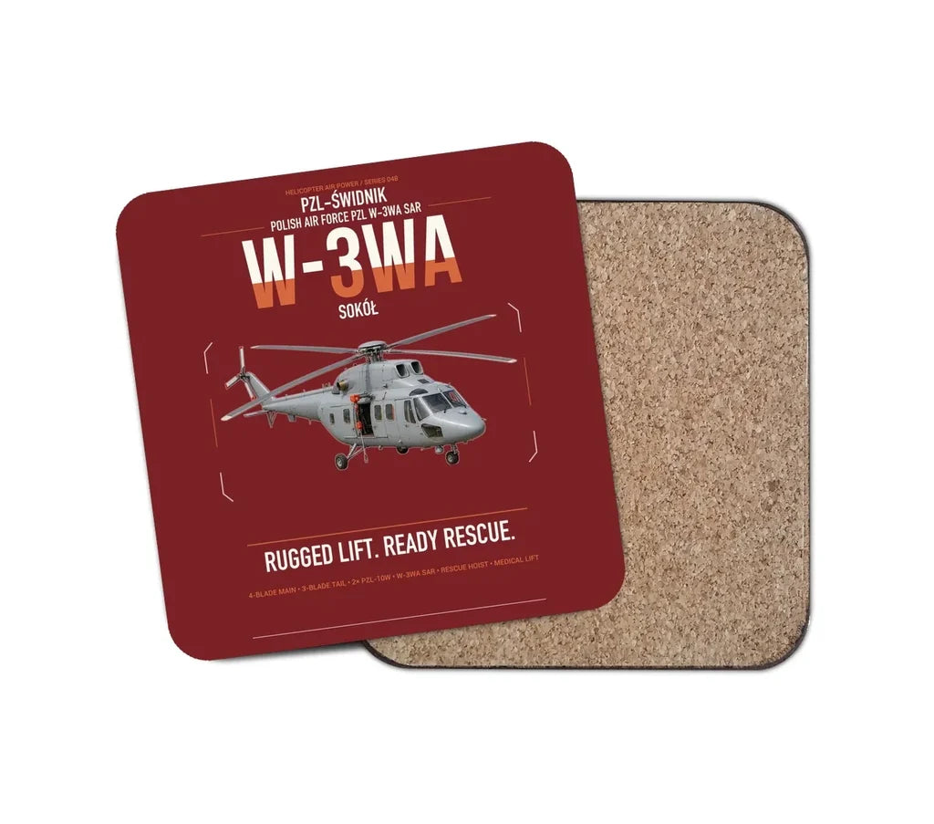 PZL-Świdnik W-3WA Sokół design on dark red 1 piece coaster