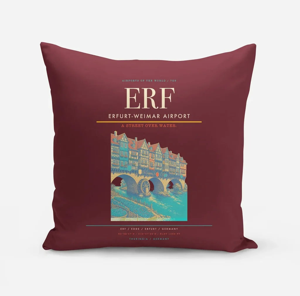 Erfurt-Weimar Airport (ERF) design on dark red pillow