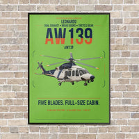 Thumbnail for Leonardo AW139 vertical canvas print - framed - light green background