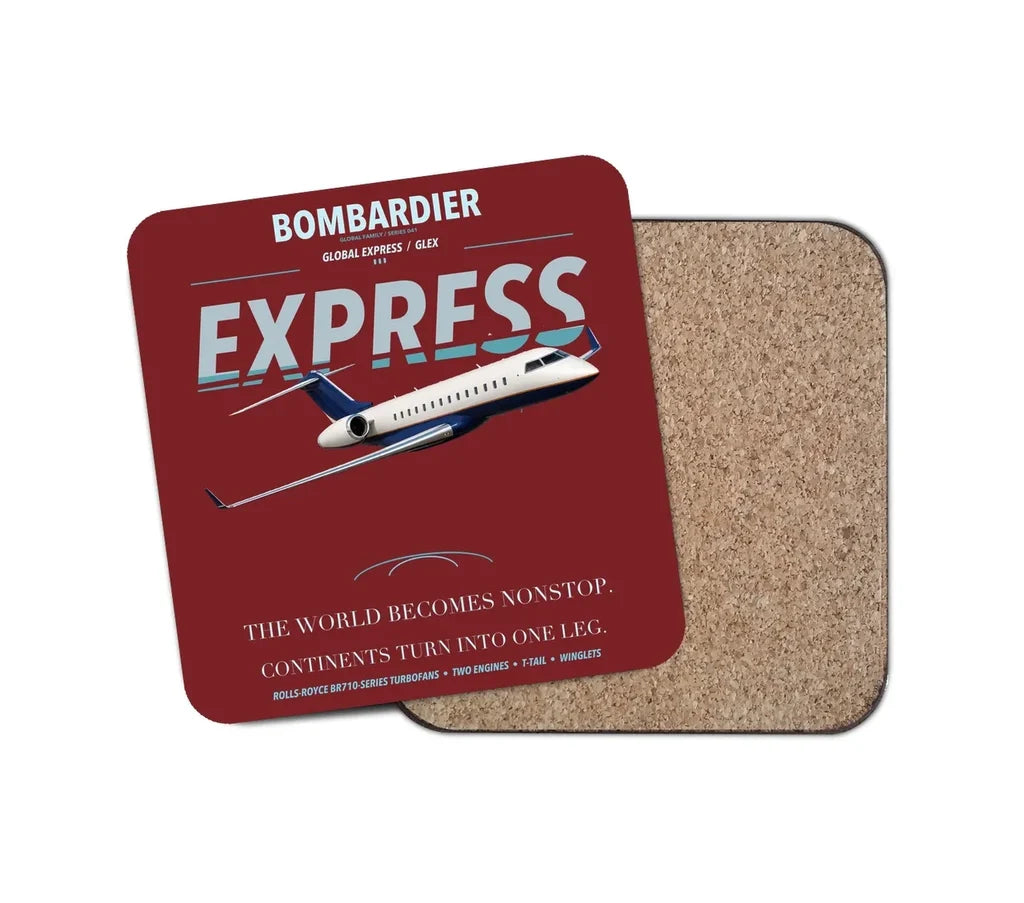 Bombardier Global Express design on dark red 1 piece coaster