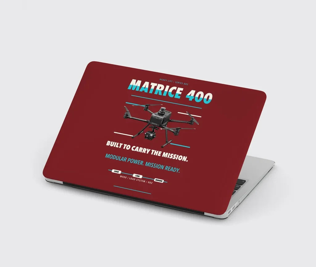 DJI Matrice 400 design on dark red MacBook case