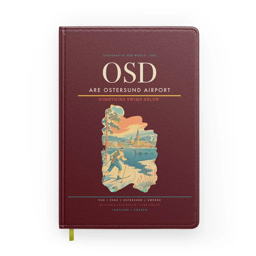 Are Ostersund Airport (OSD) design on dark red notebook