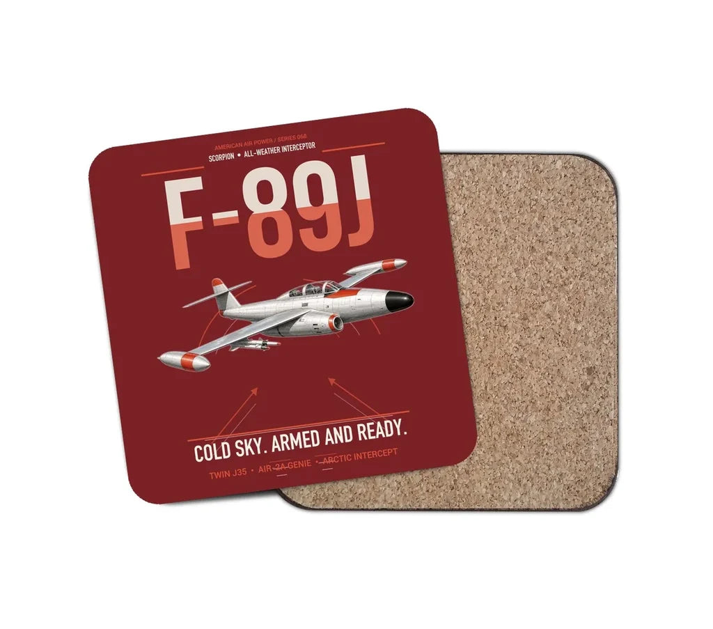 F-89J Scorpion design on dark red 1 piece coaster