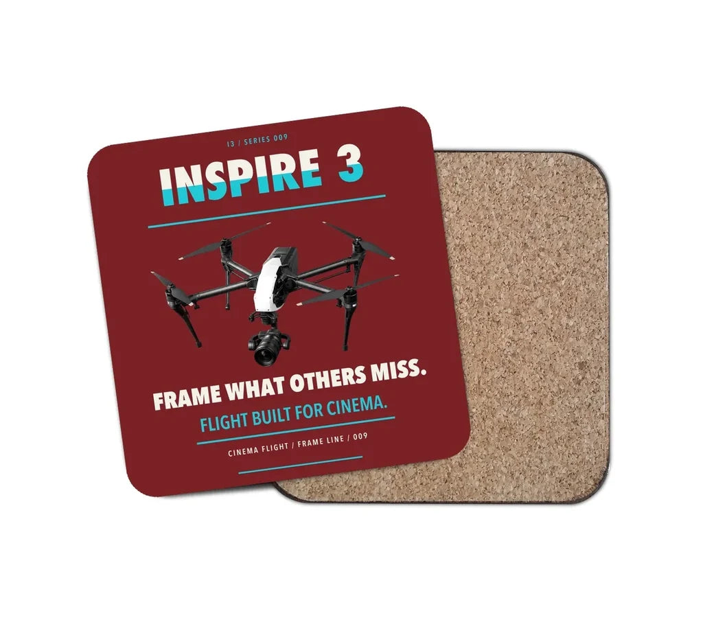 DJI Inspire 3 design on dark red 1 piece coaster