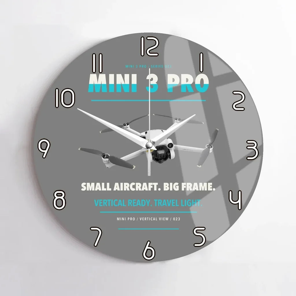 DJI Mini 3 Pro design on gray no frame wall clock