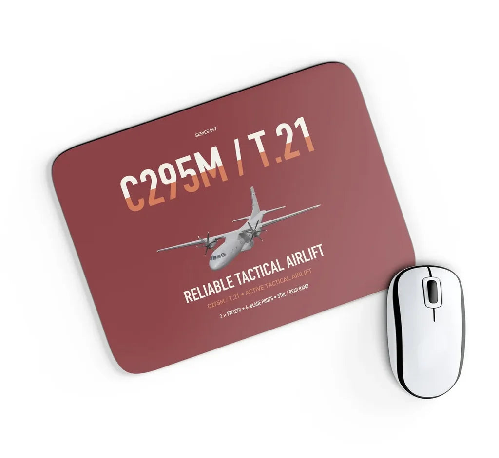 Airbus C295M T.21 design on dark red rectangle mouse pad